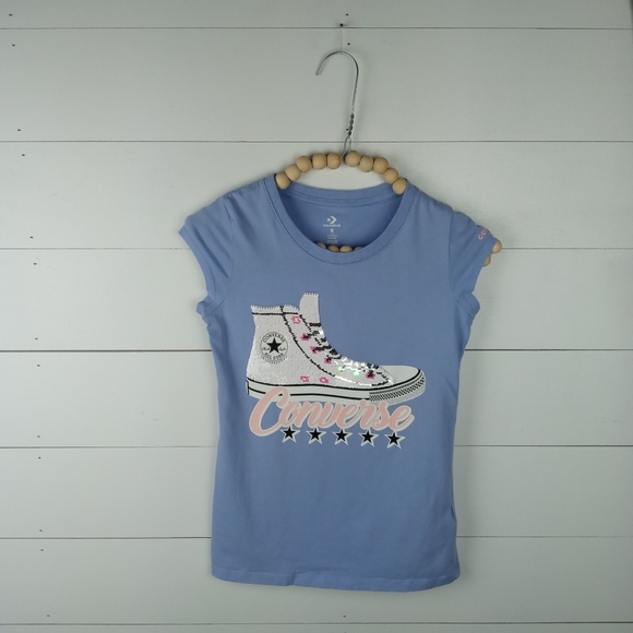 Converse Girls size S periwinkle blue with flip sequins shoe design - Picture 1 of 7